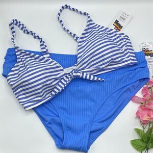 Tie Front Bralette Swim Top & Ribbed Bottom Swimsuit Bathing Suit Bikini Size 1X